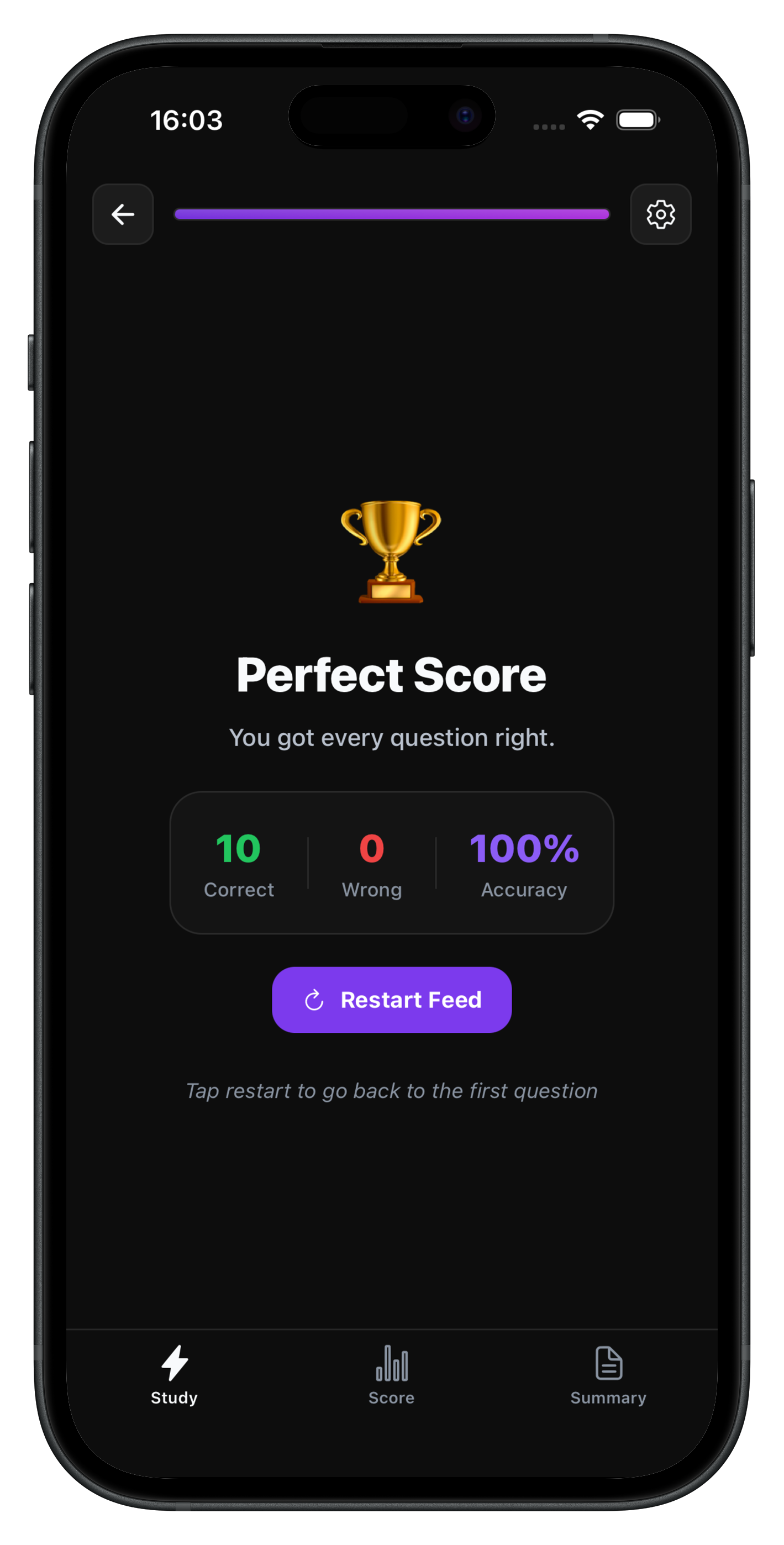 SwipeAce quiz question screen